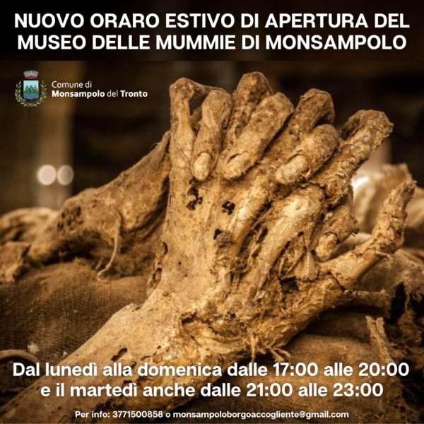Dal 1 luglio in vigore gli orari estivi di apertura del Museo delle Mummie di Monsampolo